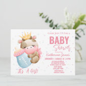 Invitation Baby shower de vache ferme fille rose (Debout devant)
