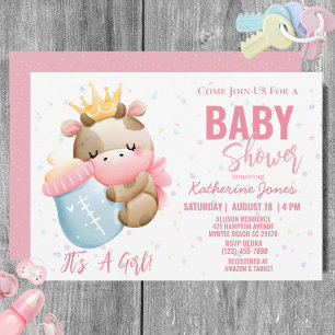 Invitation Baby shower de vache ferme fille rose