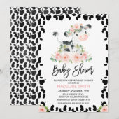 Invitation Baby shower de vache floral mou (Devant / Derrière)