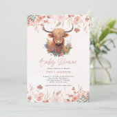 Invitation Baby shower de vache Highland Flowers (Debout devant)