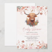 Invitation Baby shower de vache Highland Flowers (Devant / Derrière)