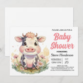Invitation Baby shower de vache modifiable de la ferme numéri (Devant / Derrière)