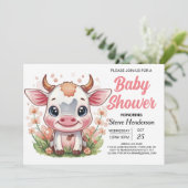 Invitation Baby shower de vache numérique Whimsical rose (Debout devant)