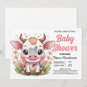 Invitation Baby shower de vache numérique Whimsical rose (Devant / Derrière)