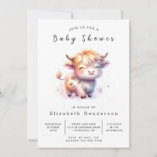 Invitation Baby shower de vache Pastel Happy