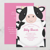 Invitation Baby shower de vache rose (Devant / Derrière)