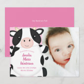 Invitation Baby shower de vache rose (Devant / Derrière)