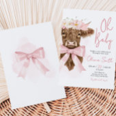 Invitation Baby shower de vache rose Floral Highland
