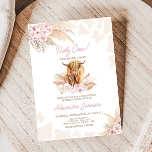 Invitation Baby shower de vache rose Highland