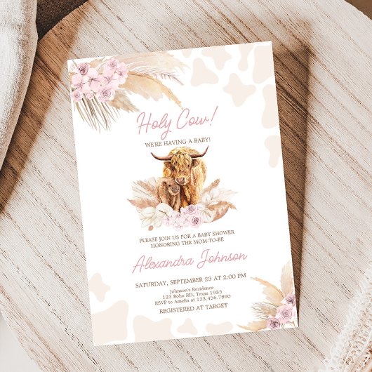 Invitation Baby shower de vache rose Highland