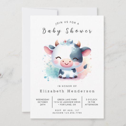 Invitation Baby shower de vache rustique enchanté (Devant)