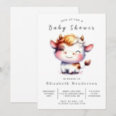 Invitation Baby shower de vache simple chic animal (Devant / Derrière)