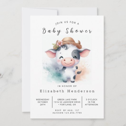Invitation Baby shower de vache simple et modifiable (Devant)