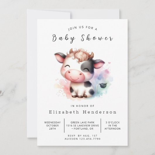 Invitation Baby shower de vache simple rustique bohémien (Devant)
