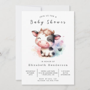 Invitation Baby shower de vache simple rustique bohémien