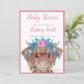 Invitation Baby shower de vache, Vache de Highland (Debout devant)