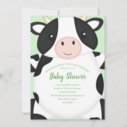 Invitation Baby shower de vache vert (Devant)