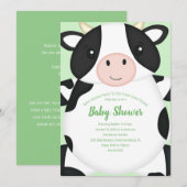 Invitation Baby shower de vache vert (Devant / Derrière)