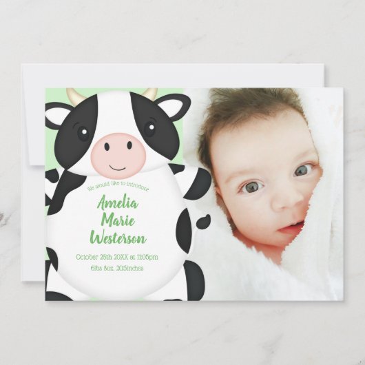Invitation Baby shower de vache vert (Devant)