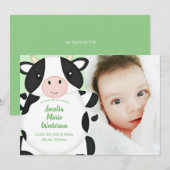 Invitation Baby shower de vache vert (Devant / Derrière)
