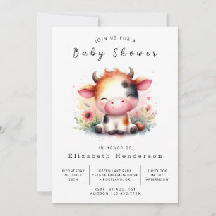 Invitation Baby shower de vache Whimsical moderne personnalis
