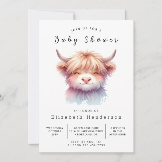 Invitation Baby shower de vache Whimsy Grace (Devant)