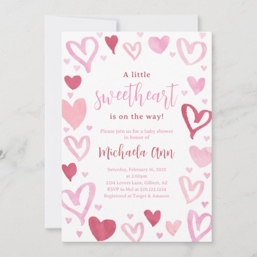 Invitation Baby shower de Valentines amoureuses (Devant)