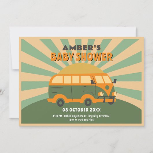 Invitation Baby shower de van d'été rétro (Devant)