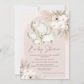 Invitation Baby shower de veau d'éléphant floral Boho Arch (Devant)