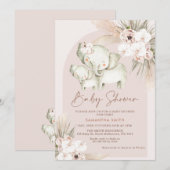 Invitation Baby shower de veau d'éléphant floral Boho Arch (Devant / Derrière)
