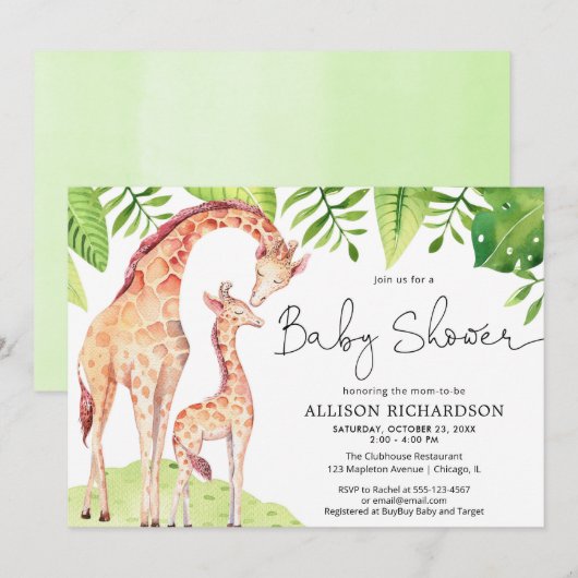 Invitation Baby shower de végétation safari bébé et maman gir (Devant / Derrière)