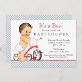 Invitation Baby shower de vélo pour garçon (Devant / Derrière)