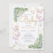 Invitation Baby shower de verdure à papillon rose Gold Sprink (Devant)