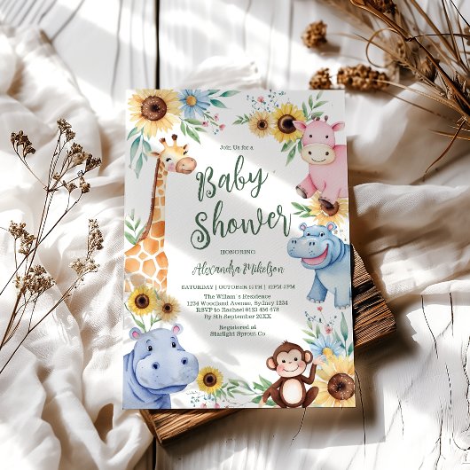 Invitation Baby shower de verdure animal de Safari mignonne