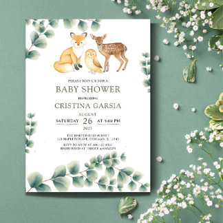 Invitation Baby shower de verdure animale boisée