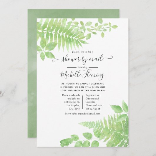 Invitation Baby shower de verdure aquarelle par courrier (Devant / Derrière)