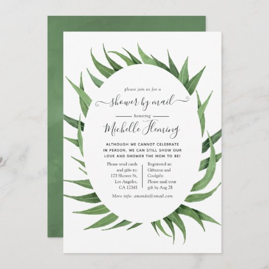 Invitation Baby shower de verdure aquarelle par courrier (Devant / Derrière)