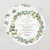 Invitation baby shower de verdure bordeaux rouge de Noël (Devant / Derrière)