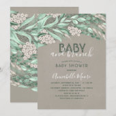 Invitation Baby shower de verdure botanique | Bébé et brunch (Devant / Derrière)