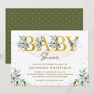 Invitation Baby shower de verdure botanique / Feuilles d'or v