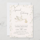 Invitation Baby shower de verdure cigogne (Devant)