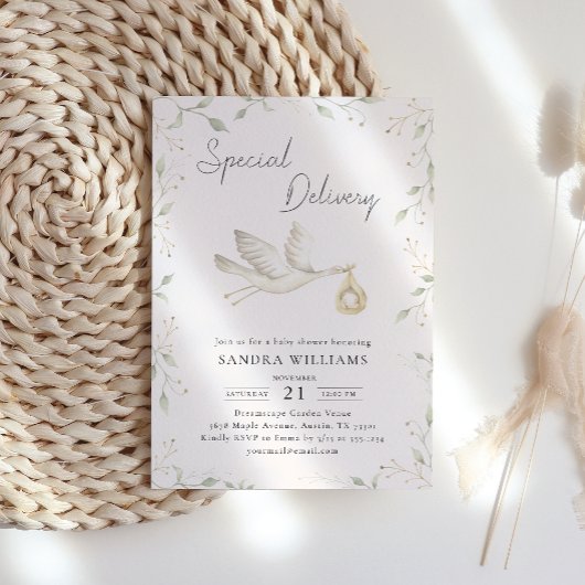 Invitation Baby shower de verdure cigogne