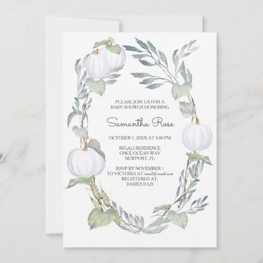 Invitation Baby shower de verdure CITROUILLE BLANC automne (Devant)