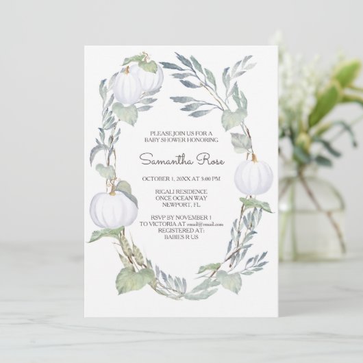 Invitation Baby shower de verdure CITROUILLE BLANC automne (Debout devant)