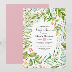 Invitation Baby Shower de verdure cristalline géométrique