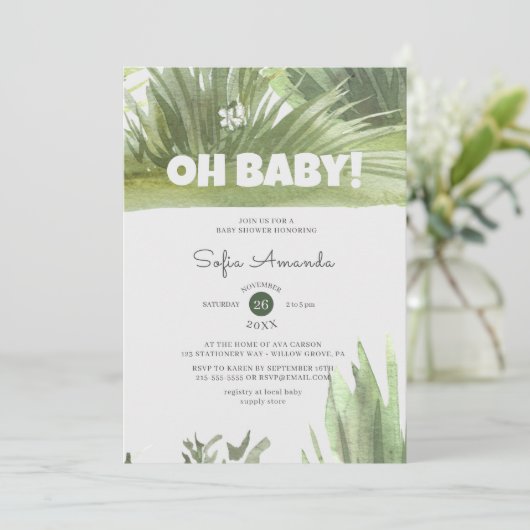 Invitation Baby shower de verdure de l'herbe boisée (Debout devant)