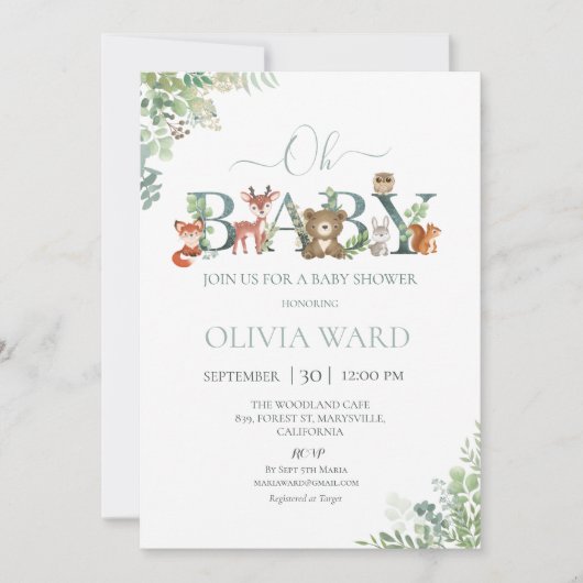 Invitation Baby shower de verdure des bois (Devant)