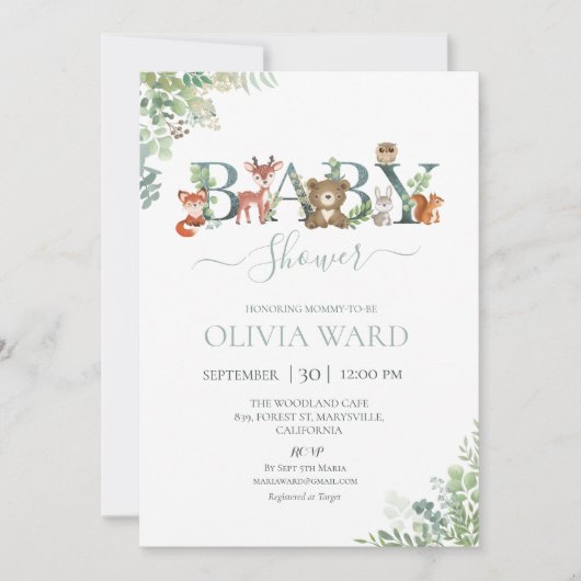 Invitation Baby shower de verdure des bois (Devant)