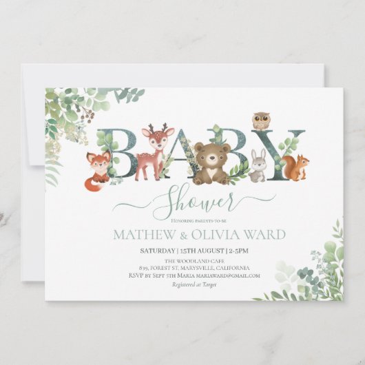 Invitation Baby shower de verdure des bois (Devant)