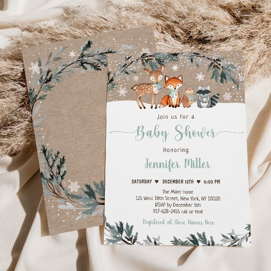 Invitation Baby shower de verdure des bois d'hiver